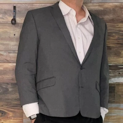 Kenneth Cole Reaction Gray Striped Double Vented Blazer Sport Jacket Size 48R - Image 1 of 4