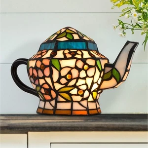 Teekanne Lampe-Tiffany Stil Buntglas Tisch oder Schreibtisch Leuchte LED Leuchtmittel enthalten... - Bild 1 von 7