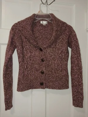  Cárdigan corto Y2K Ann Taylor LOFT mezcla de lana para mujer talla S granate-rosa tejido con cable Foto 1 de 4