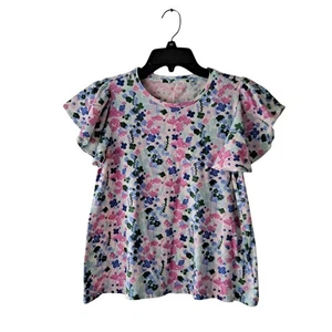 NWT Crewcuts J. Crew Floral Flutter Sleeve Tee Cotton Multicolor Girls Size XL - Picture 1 of 10