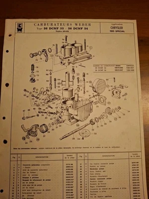 CARBURATEURS  E. WEBER- TYPE 36 DCNF 33-36 DCNF 34 FOR CHRYSLER 1100 SPECIAL - Immagine 1 di 2