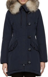 MONCLER Women’s ‘Arriette’ Genuine Fox Fur Hooded Down Parka Coat Navy 1 / Small - Picture 1 of 24
