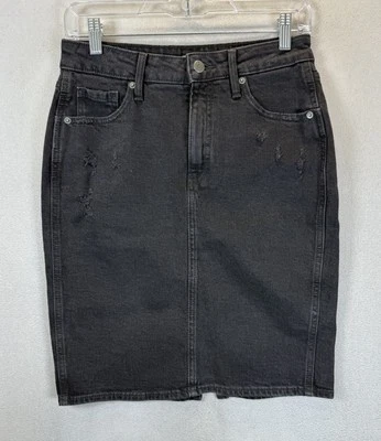 Falda lápiz Old Navy para mujer talla 2 envejecida lavada negra con abertura trasera Foto 1 de 4