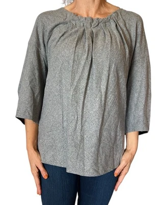BLUSA TOP SONIA RYKIEL GRIS LANA VIRGEN MANGA 3/4 ACANALADA CUELLO PLISADO 40 M/L Foto 1 de 4