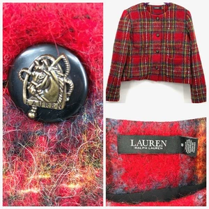 Ralph Lauren Alpaca Wool Blend Blazer Jacket Women 18 Red Plaid Womens Old Money - Picture 1 of 10