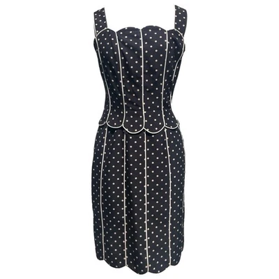 1980’s VALENTINO Black and White Scalloped polka dot midi dress size 6 - Image 1 of 4