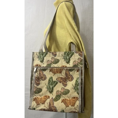 Bolso de Mano Vintage Años 80 Tapiz Mariposa Cartera Bolsillos con Cremallera Asas de Nylon Foto 1 de 4