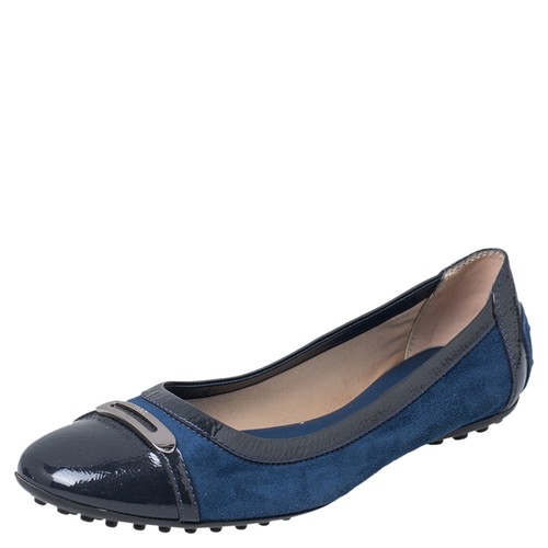 TOD’S Piatti da balletto blu Tod's pelle scamosciata e patinata impreziositi da cap punta taglia 38