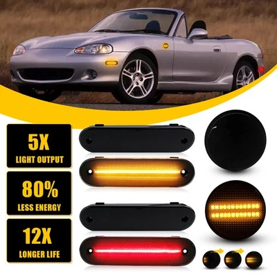 6 luces LED de humo laterales lente delantera trasera para Mazda MX-5 MIATA 1990-2005 Foto 1 de 4