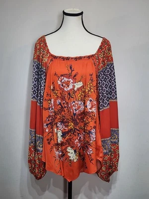 Blusa Free People Naranja Positano Estampado Retazos Mujer Talla L Hombro Descubierto Top Foto 1 de 4