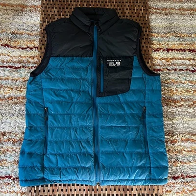 Chaleco acolchado Mountain Hardwear plumón de ganso cremallera completa negro azul para hombre mediano M Foto 1 de 3