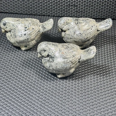 3pc Art Pottery Clay Snow Birds 6”x3” Boho Decorative Garden Decor Black Gray - Image 1 of 4