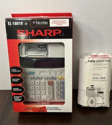 Sharp EL-1801V Microban Electronic Printing Calculator  With 6 Paper Rolls - New - Image 1 of 4