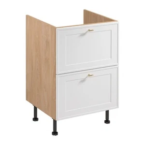Küchenschrank 2 Schubladen für Induktionskochfeld-Einbau Beige Weiß - Bild 1 von 3