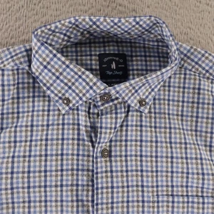 Johnnie-O Shirt Mens L Blue White Check Plaid Chambray Top Shelf 100% Cotton - Picture 1 of 11