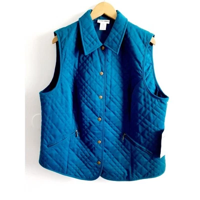 $54 Alfred Dunner Quilted Solid Teal Brass Snap Button Womens Vest NWT  Size 16W - Image 1 of 4