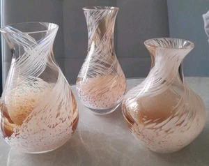 Caithness Set Of 3 Bud Vases Amber And White - Picture 1 of 9