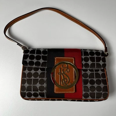 Kate Spade Dot Noel Baguette Bag Brown/Red With Large Gold Logo 2007 EUC - Image 1 of 4