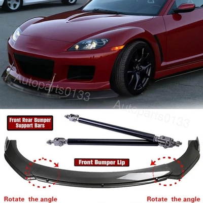 For Mazda RX-8 Front Bumper Lip Splitter Spoiler Strut Rods Carbon Fiber Style - Image 1 of 4