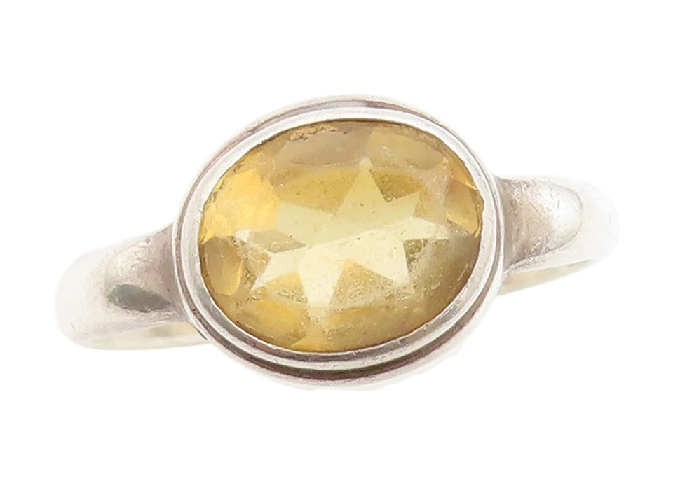 Anillo solitario citrino facetado anillo vintage de plata de ley 925 talla 9 RG33939 Foto 1 de 4