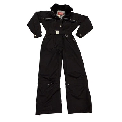 Винтажный маркер лыж костюм женщин 8 черный цельный изолированный капюшон в воротник - Изображение 1 из 4