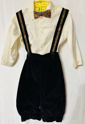 Macacão de veludo vintage infantil menino 3T conjunto camisa azul marinho e branco - Imagem 1 de 4