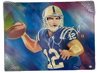 ANDREW LUCK SIGNED AUTOGRAPHED INDIANAPOLIS COLTS FOOTBALL ART PAINTING PSA/DNA - Image 1 of 4