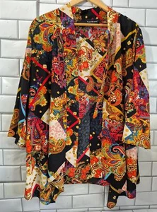 Travel Elements Ladies Black Gold Red Paisley Print Cardigan Wrinkle Free 3/4  - Picture 1 of 5