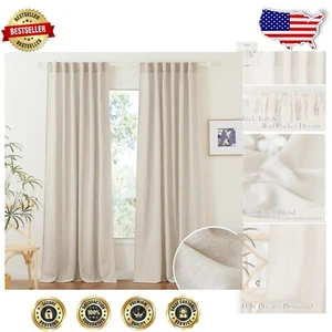 Luxurious Beige Linen Textured Curtains - Semi Sheer 84" Drapes for Every Room - Picture 1 of 10
