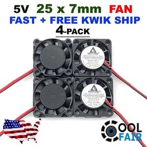 Gdstime 25mm x 7mm 2507 DC 5V 2Pin Brushless Cooling Fan Mini Cooler 4 Pcs - Picture 1 of 5