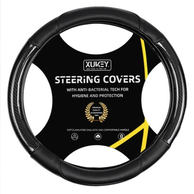 Carbon Fiber Car Steering Wheel Cover Black Leather Breathable Anti Slip 15'' - Image 1 of 4