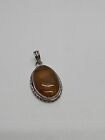 Sterling Silver Large Yellow Brown Agate Pendant   Beautiful