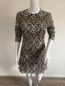 VALENTINO Black Mesh White bronze Silk Brocade Sheath Silk Lined Dress Sz 38 US2 - Picture 1 of 12