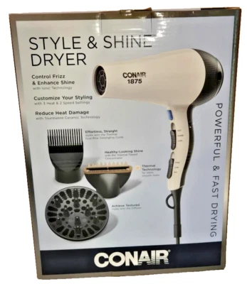 Conair 1875 Style & Shine Secador de Pelo Tecnología Térmica con Accesorios Nuevo Foto 1 de 4