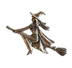 Witch on Broomstick Handmade Pewter Lapel Pin Badge - Picture 1 of 2