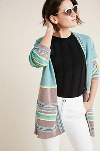 NWT ANTHROPOLOGIE ASHBORO AMO STRIPED CARDI SWEATER by ALDOMARTINS S - Picture 1 of 3