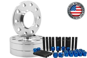 4 PC BMW 12MM & 20MM Wheel Spacers & Stud Conversion & Blue Lug Nuts - Picture 1 of 6