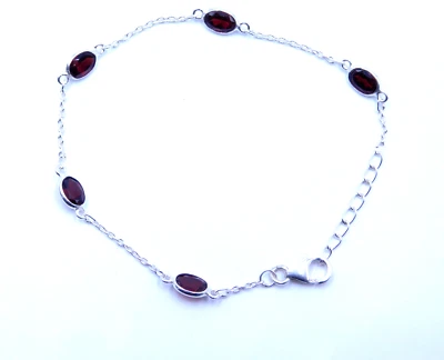 Brazalete bisel de piedras preciosas corte granate natural de plata de ley 925 de 3 gm tamaño 8,25" Foto 1 de 3