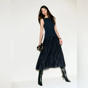 NEW Reformation Cyra Drop Waist Dress Midnight Navy Blue | US 2 UK 4 - Picture 1 of 15