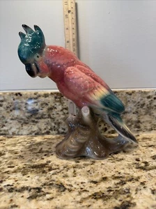 Vintage Cockatoo Royal Copley Signed Porcelain Pink W Green Head On Tree - Picture 1 of 15