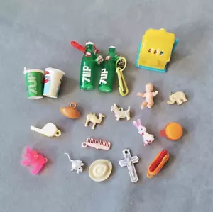 Vintage Animals Hot Dog Burger CRACKER JACK Charms 7Up Clip-ons Gumball Prizes - Picture 1 of 10