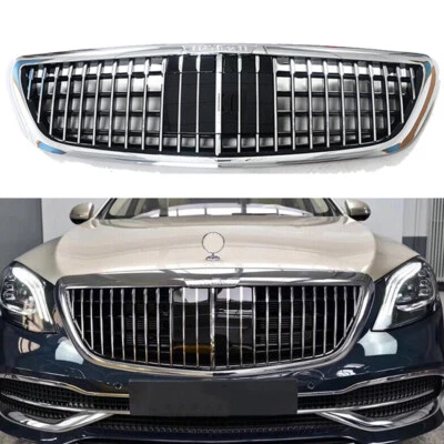 Parrilla delantera cromada para Mercedes Benz Clase S W222 2014-2020 estilo MayBach plateada Foto 1 de 4