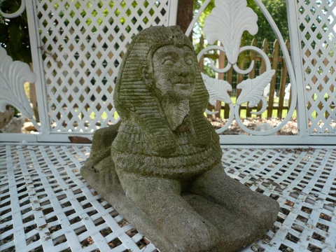 WEATHERED WORN EGYPTIAN SPHINX VINTAGE CEMENT/CONCRETE GARDEN STATUE Cover