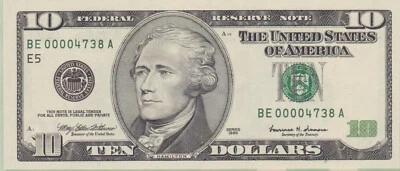 $10 1999 Low Numbered Uncirculated  - $10 Deluxe.  S/N BE 00004738 A - Image 1 of 4