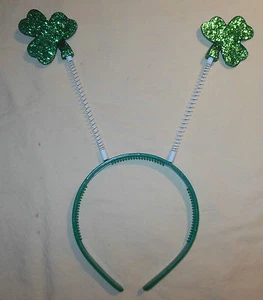 Green Irish Glitter Clover Headband Antenna Springy Alien Ears St. Patrick's Day - Picture 1 of 4