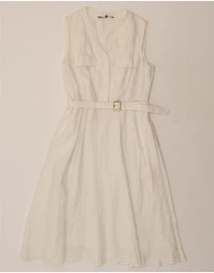 LAURA ASHLEY Womens Sleeveless A-Line Dress UK 12 Medium White Linen AL05 - Picture 1 of 3