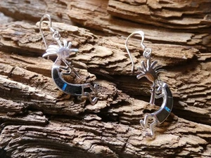 Kokopelli Handcrafted Blk Onyx & Opal Gemstone Sterling Silver 925 Earrings Z23 - Picture 1 of 6