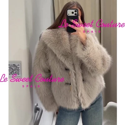 ZARA WOMAN FW25 NWT Pearl gray SHORT FAUX FUR TOGGLE COAT 5854/221/804 - Image 1 of 3