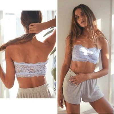Free People Lacey Looks Light Blue Lace Bandeau Bra Top - Size Small - Image 1 of 4