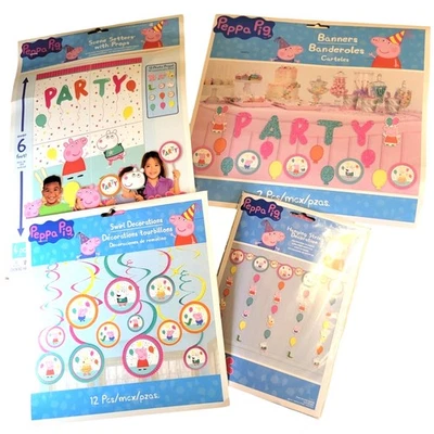Peppa Pig Party Decor Kit Scene Setters Banner Swirl Hanging Props 31pc Bundle - Image 1 of 4